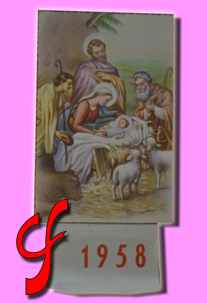 ÍTEM #045 Postal con nacimiento y calendario troquelado para 1958